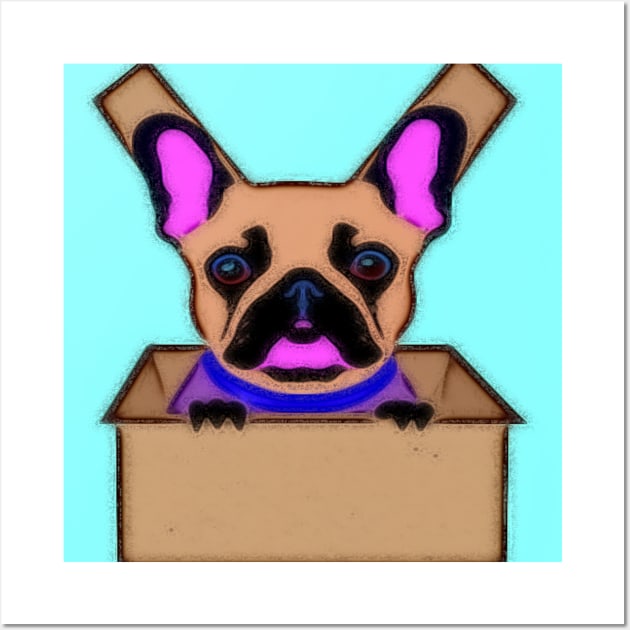 AI generated French Bulldog in cardboard box Wall Art by Catbrat